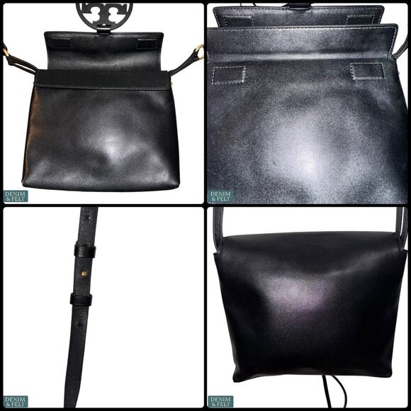 Tory Burch Miller Logo Black Leather Magnetic Flap Crossbody Bag 50769 8”x8” - Picture 15 of 16